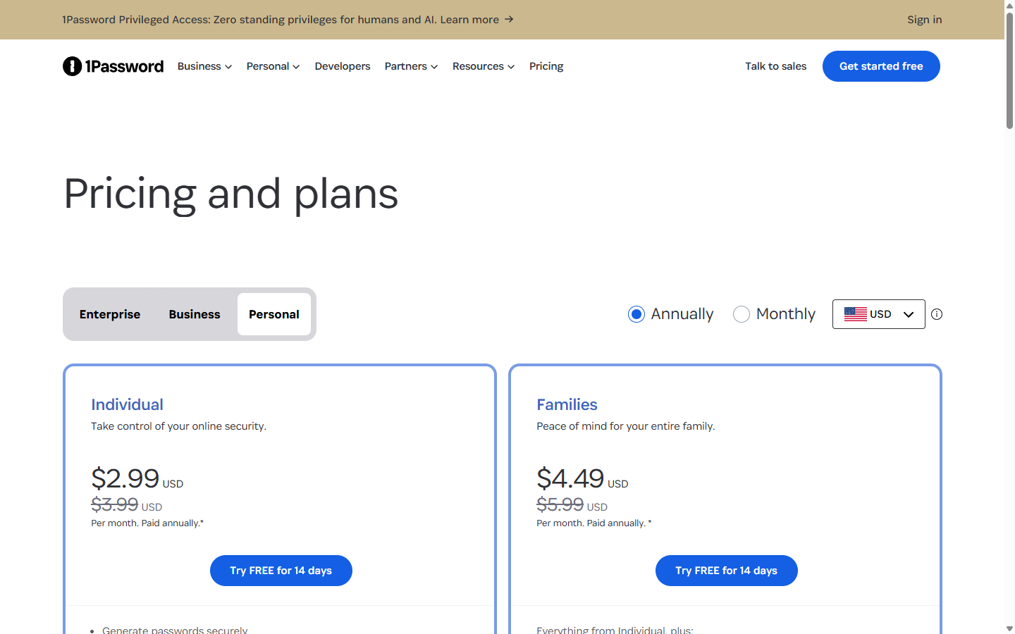 1password signup screenshot