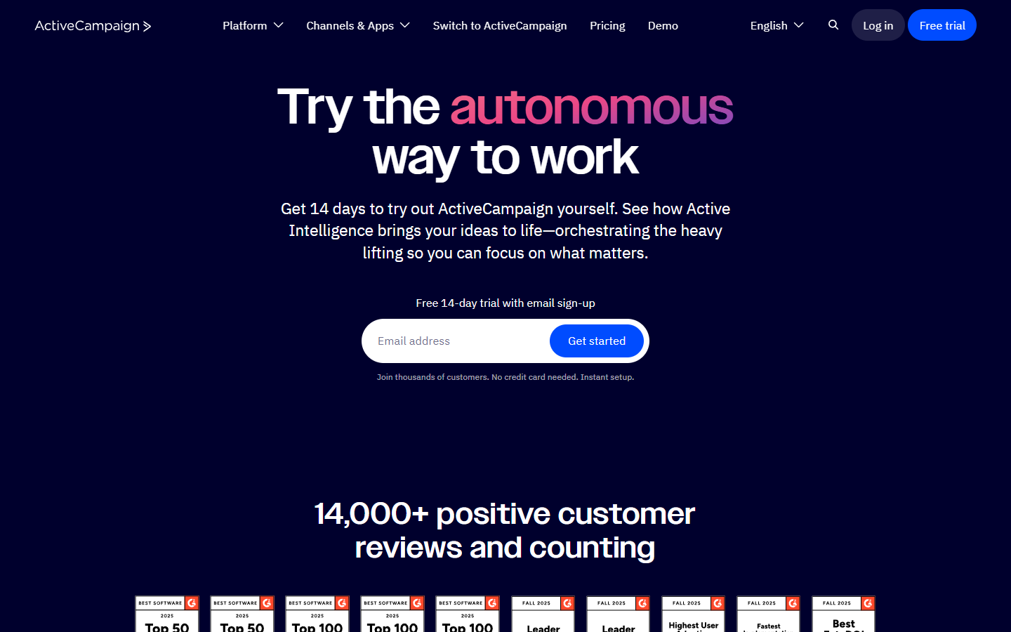 activecampaign signup screenshot