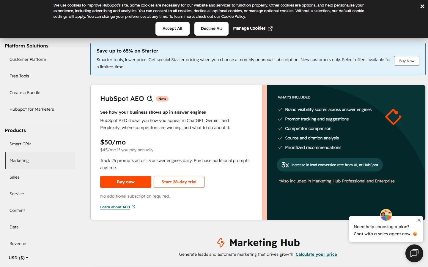 hubspot signup screenshot