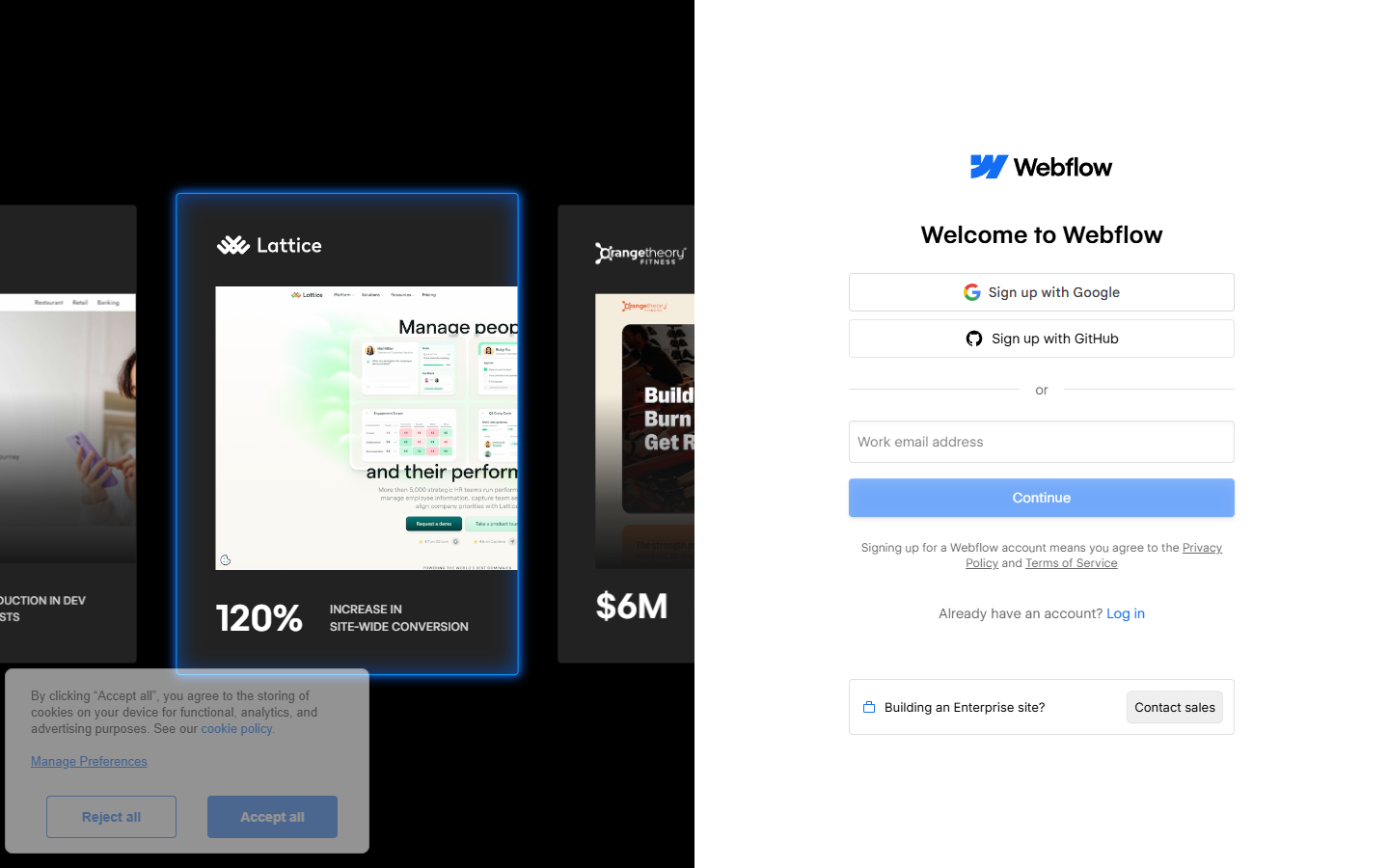 webflow signup screenshot